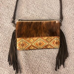 Montana West Brown Western Haircalf Fringe Crossbody‎ Bag